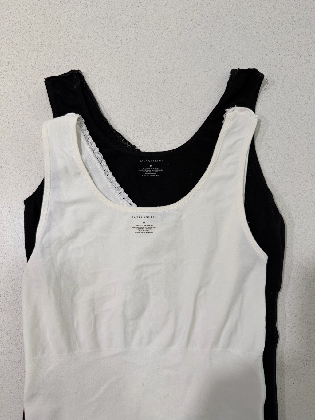 Laura Ashley White And Black Ribbed Tank Tops - Duo.
